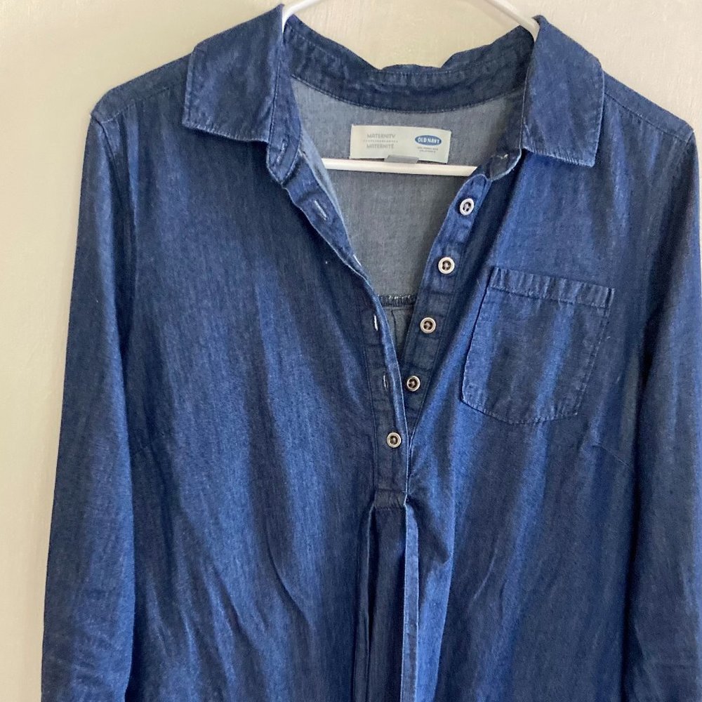 Old Navy Chambray Maternity Tunic Top Size Medium Dark Denim